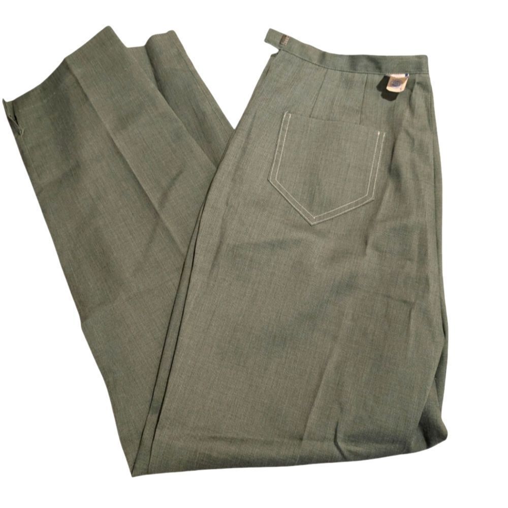 60s Vintage women's green union made high waisted ankle cotton pants nwt